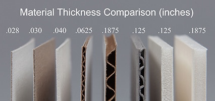 Material thickness comparison chart for poster backings.